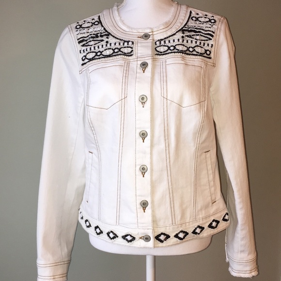 INC International Concepts Jackets & Blazers - 🔥NWT Beaded Black White Denim Jean Jacket Medium